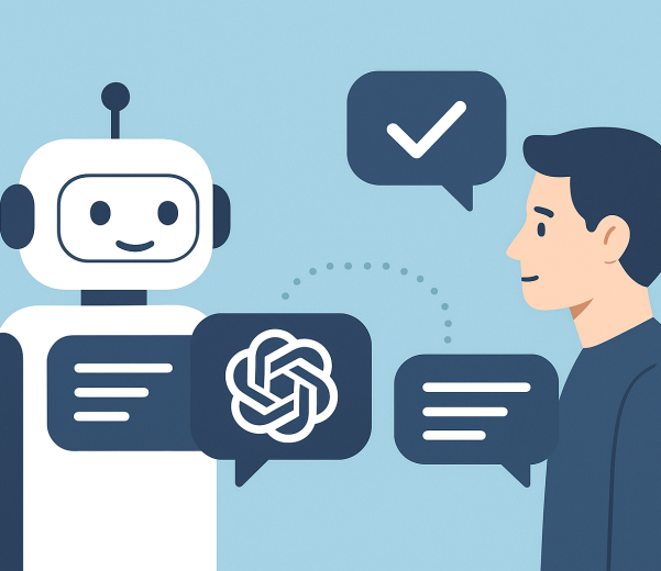 ChatGPT برای تولید پاسخ خودکار در حال گفت‌وگو با کاربر انسانی، نمادی از ارتباط هوشمند و پاسخ‌دهی سریع