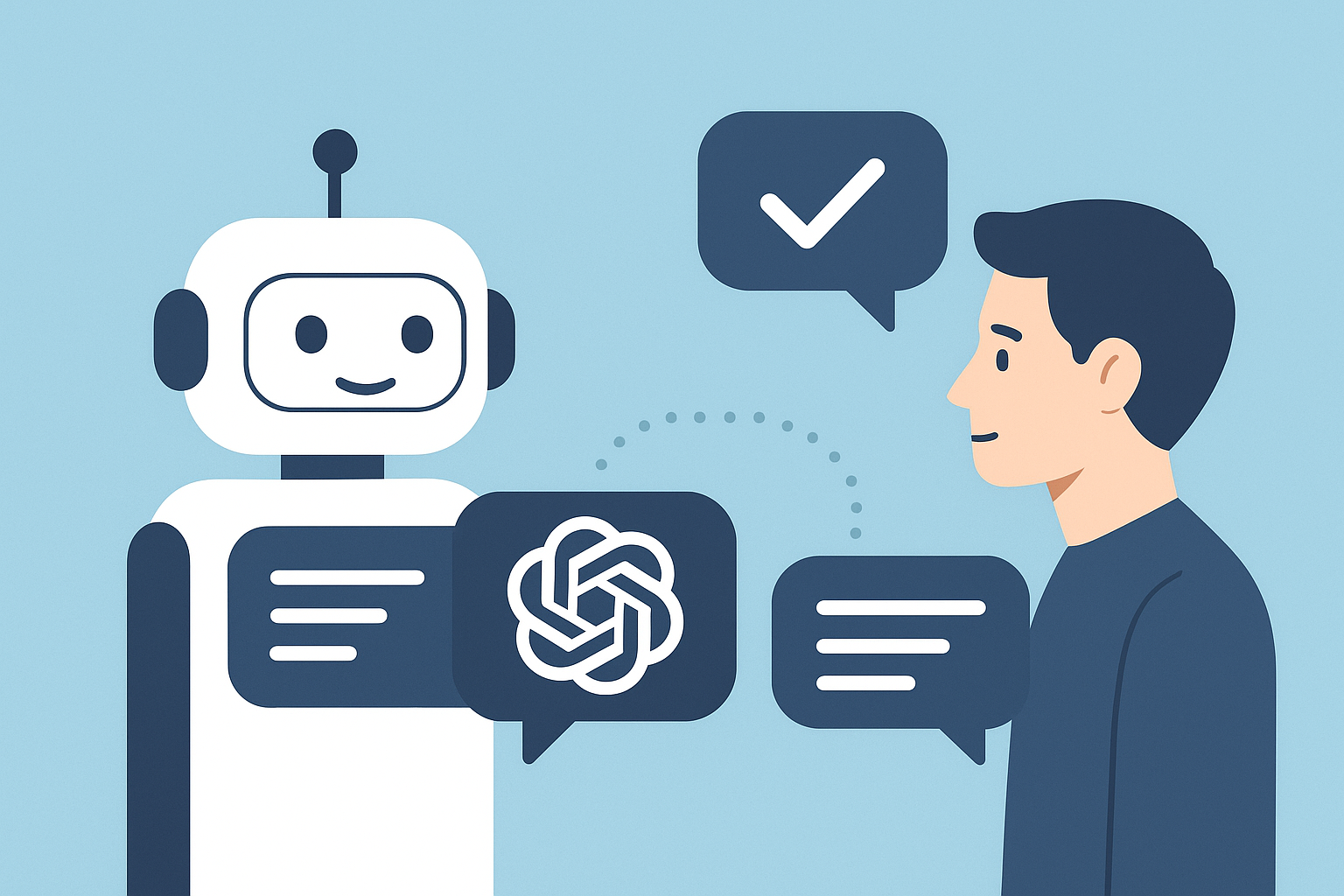 ChatGPT برای تولید پاسخ خودکار در حال گفت‌وگو با کاربر انسانی، نمادی از ارتباط هوشمند و پاسخ‌دهی سریع