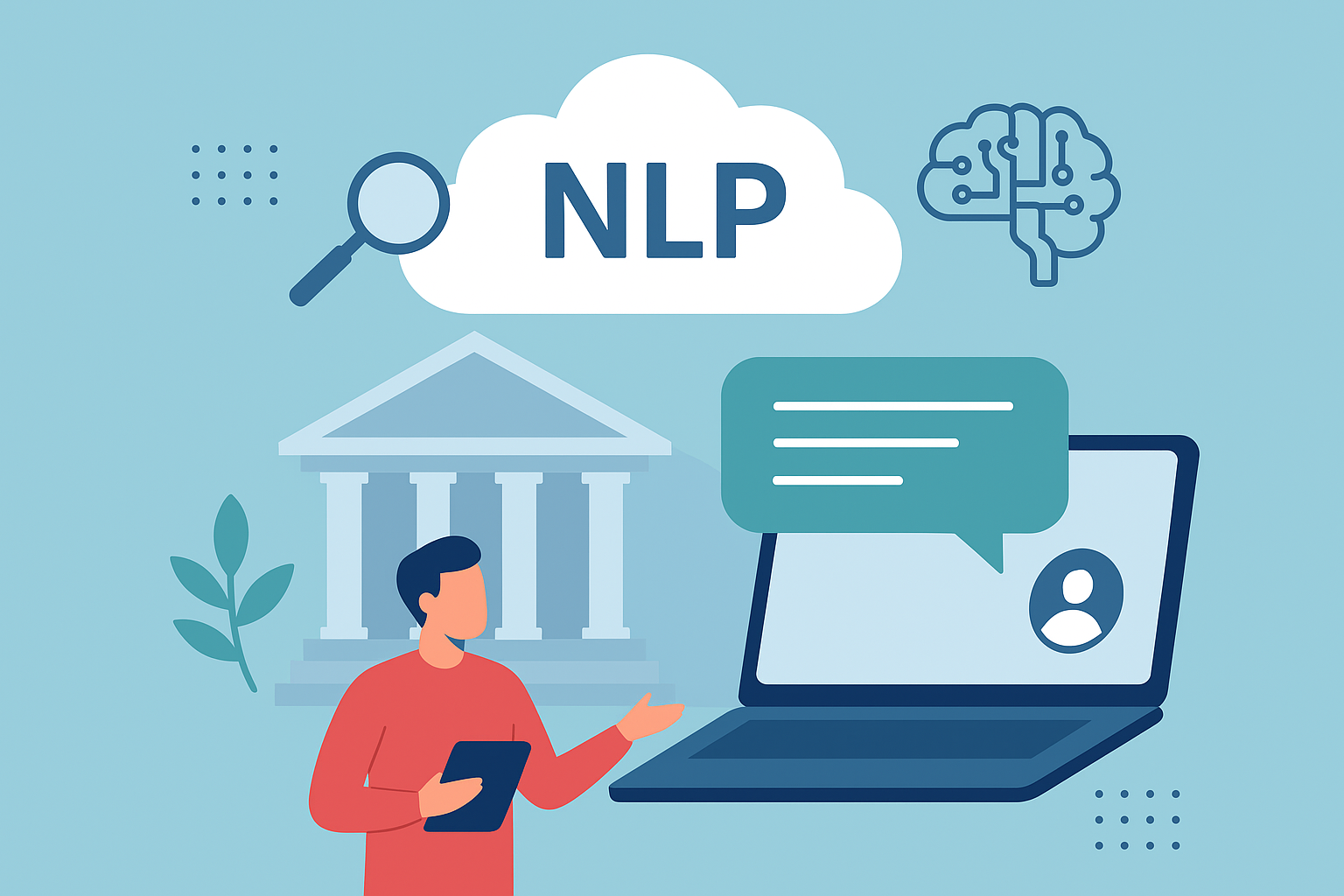 تصویر مفهومی از کاربرد هوش مصنوعی و پردازش زبان طبیعی در بانکداری دیجیتال؛ تعامل کاربر با سیستم بانکی هوشمند و تحلیل داده‌های زبانی